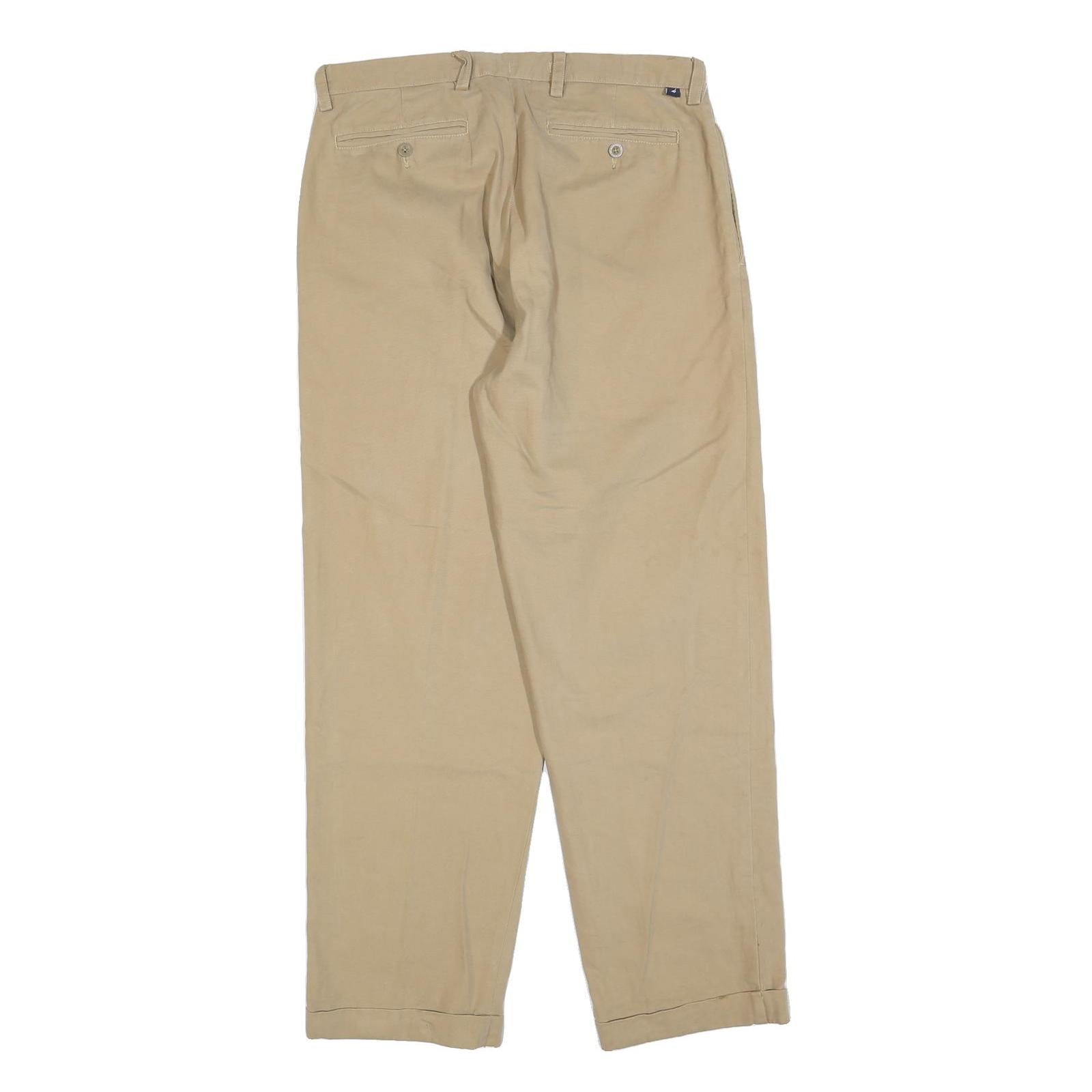 DICKIES Mens Relaxed Beige Cotton Blend Trousers W33 L32 Classic Straight Zip