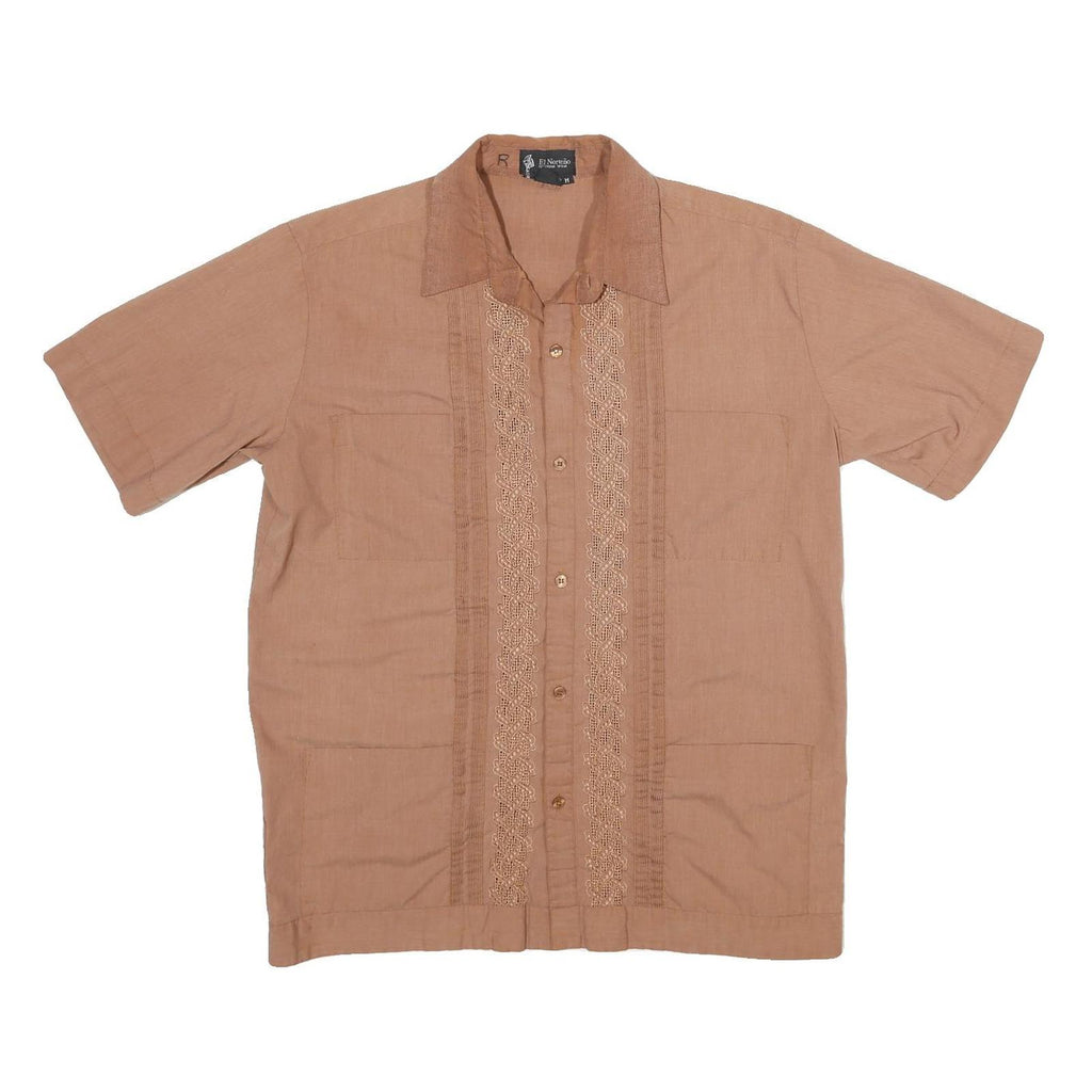 EL NORTENO Mens Brown Short Sleeve Shirt M Embroidered Front Casual