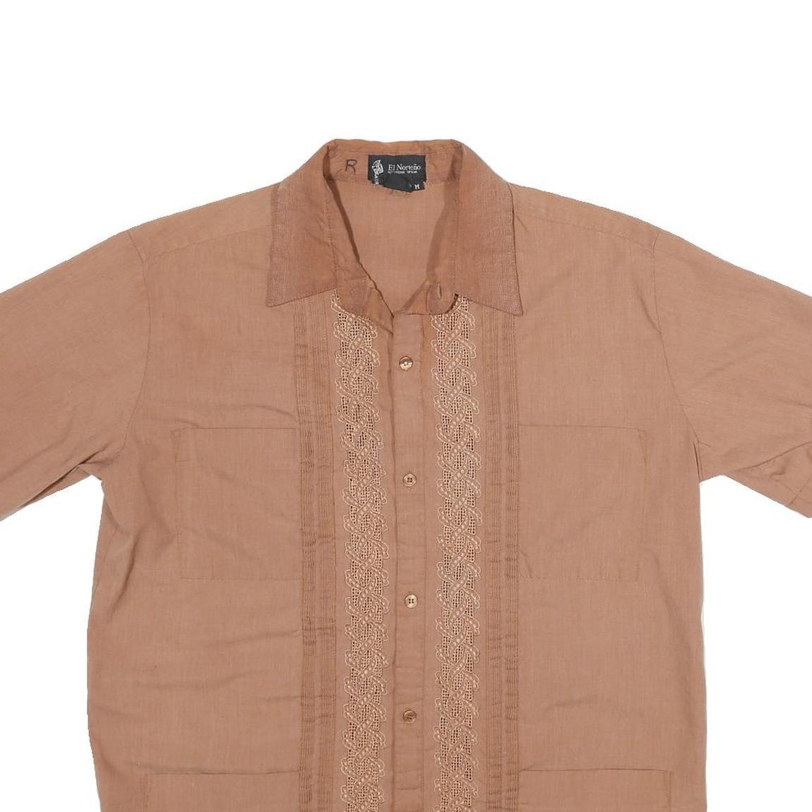 EL NORTENO Mens Brown Short Sleeve Shirt M Embroidered Front Casual