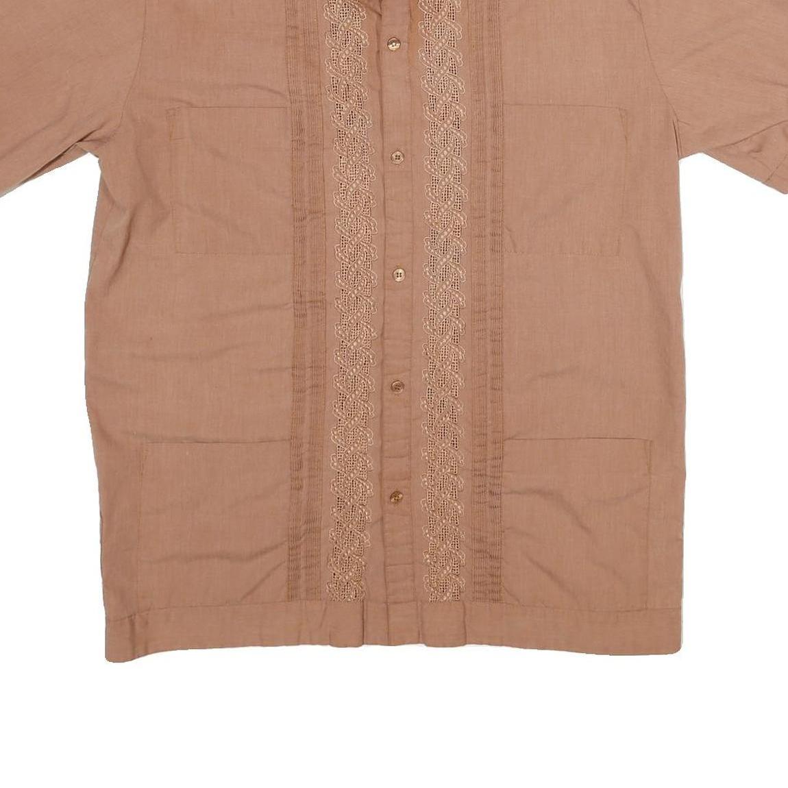 EL NORTENO Mens Brown Short Sleeve Shirt M Embroidered Front Casual