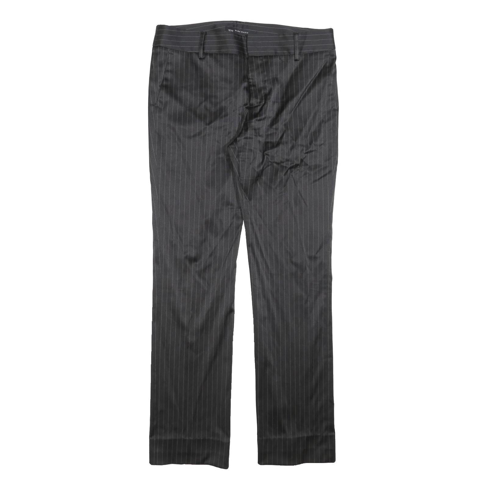 ZARA BASIC Womens Polyester Blend Black Pinstripe Regular Straight Trousers W32