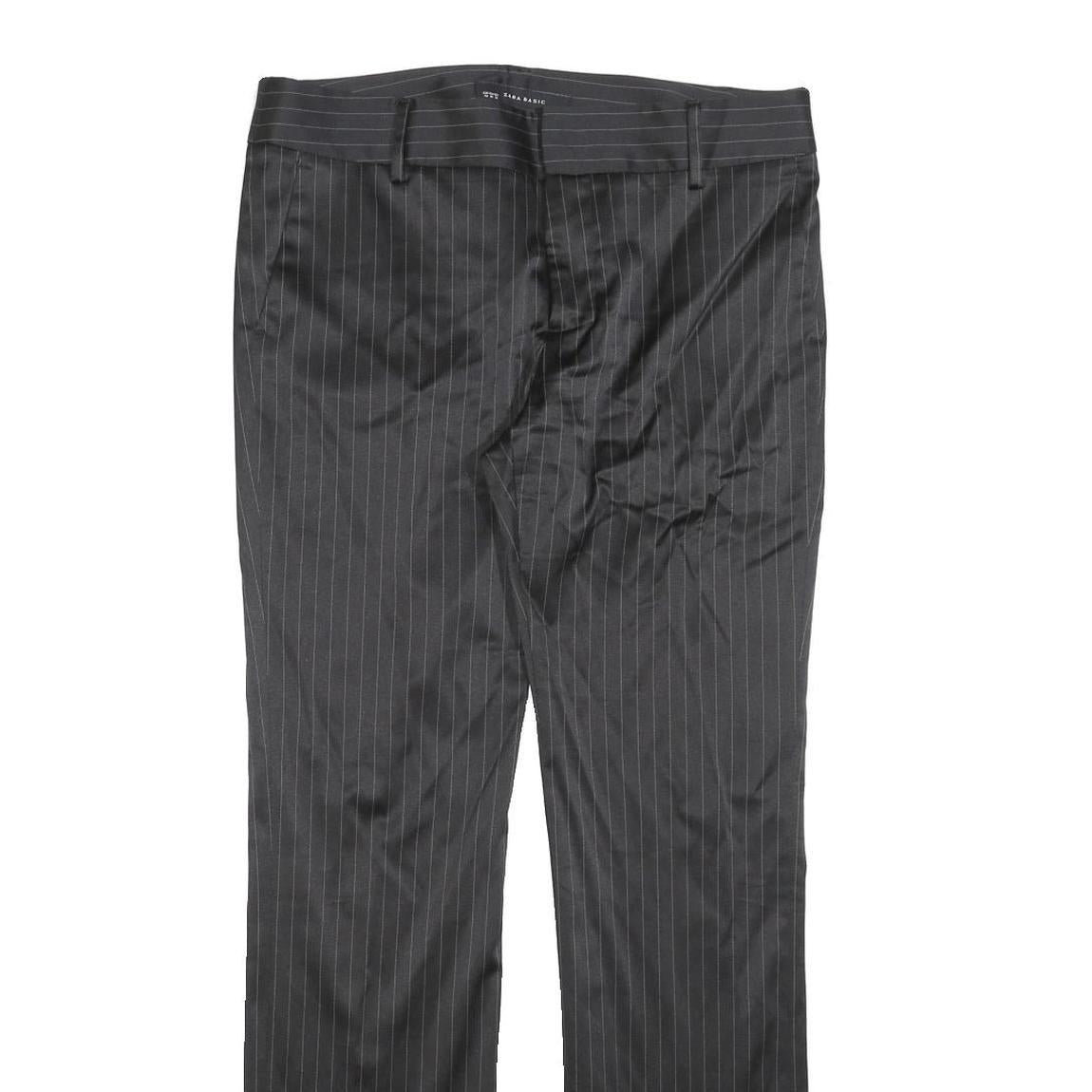 ZARA BASIC Womens Polyester Blend Black Pinstripe Regular Straight Trousers W32