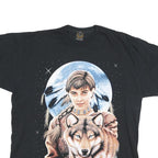 Mens Black Cotton Blend Graphic T-Shirt XL Short Sleeve Crew Neck Wolf Print