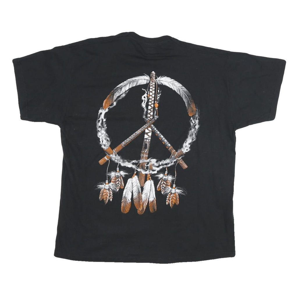 Mens Black Cotton Blend Graphic T-Shirt XL Short Sleeve Crew Neck Wolf Print