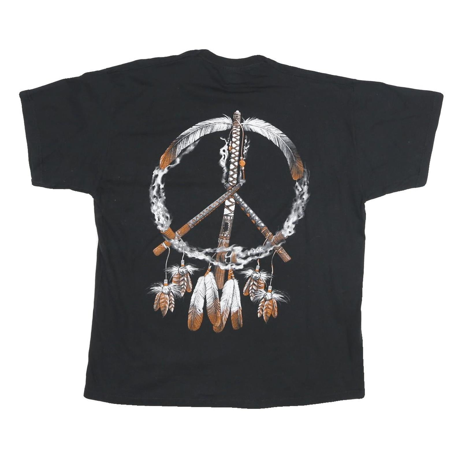 Mens Black Cotton Blend Graphic T-Shirt XL Short Sleeve Crew Neck Wolf Print