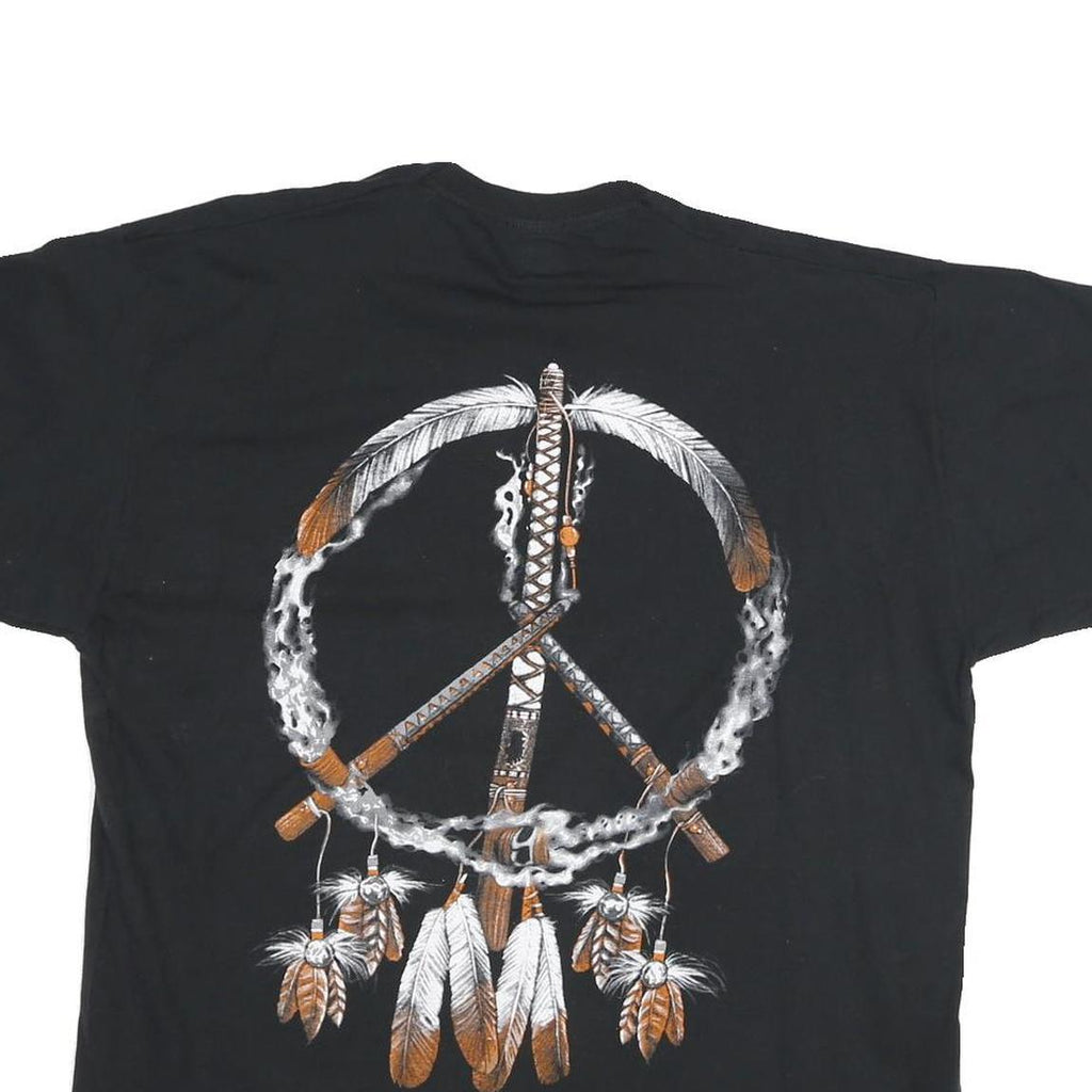 Mens Black Cotton Blend Graphic T-Shirt XL Short Sleeve Crew Neck Wolf Print