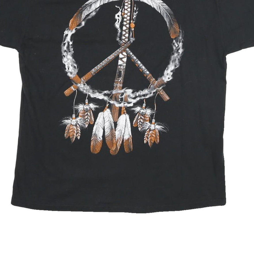 Mens Black Cotton Blend Graphic T-Shirt XL Short Sleeve Crew Neck Wolf Print