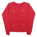 GUESS Womens Red Sweatshirt Crew Neck S LNDN PR MLN NWYRK Pullover Cotton