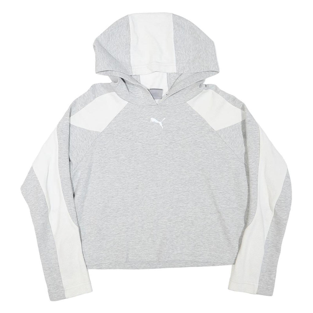 PUMA Womens Grey & White Hoodie M Cotton Blend Pullover Casual Sportswear