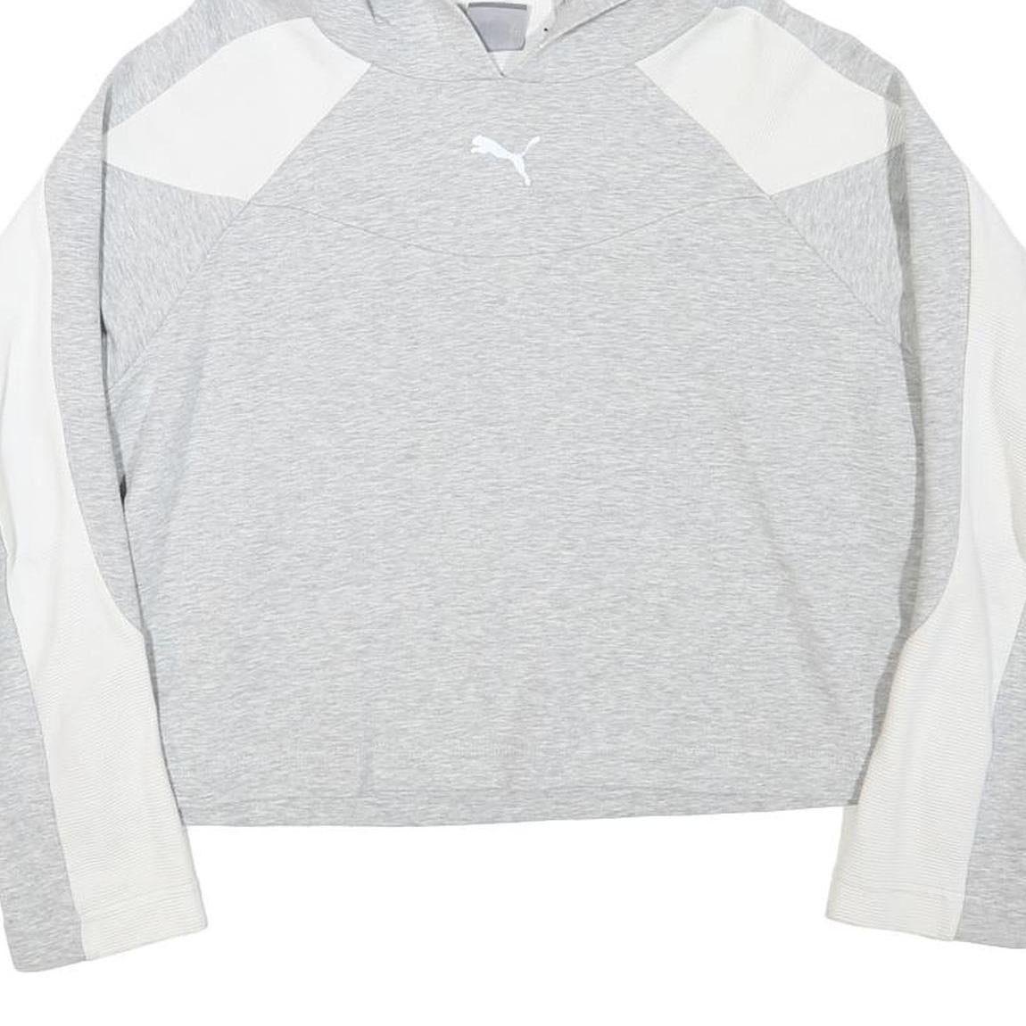 PUMA Womens Grey & White Hoodie M Cotton Blend Pullover Casual Sportswear