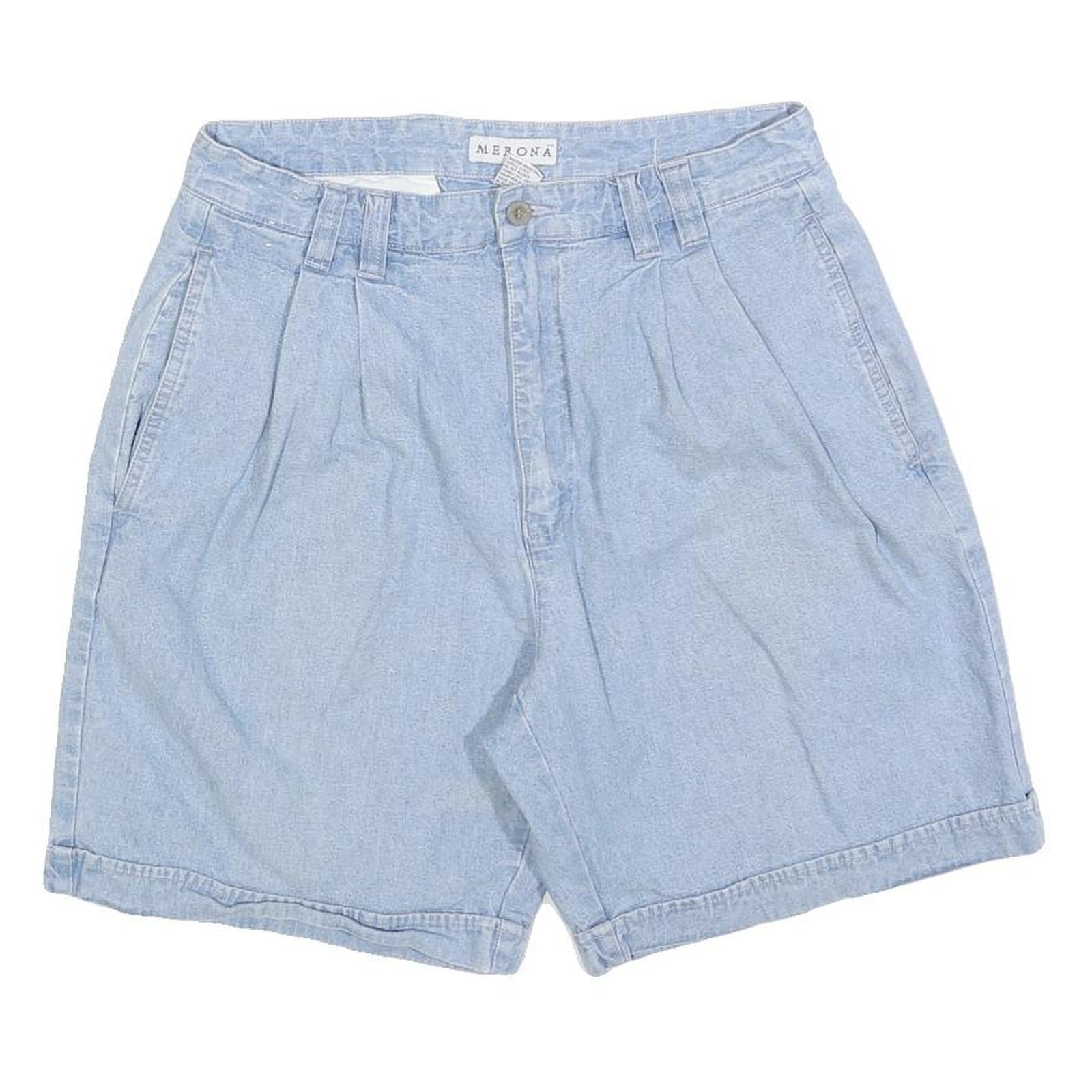 MERONA Womens Shorts Blue Denim Casual M W32 Cotton Blend Relaxed Fit