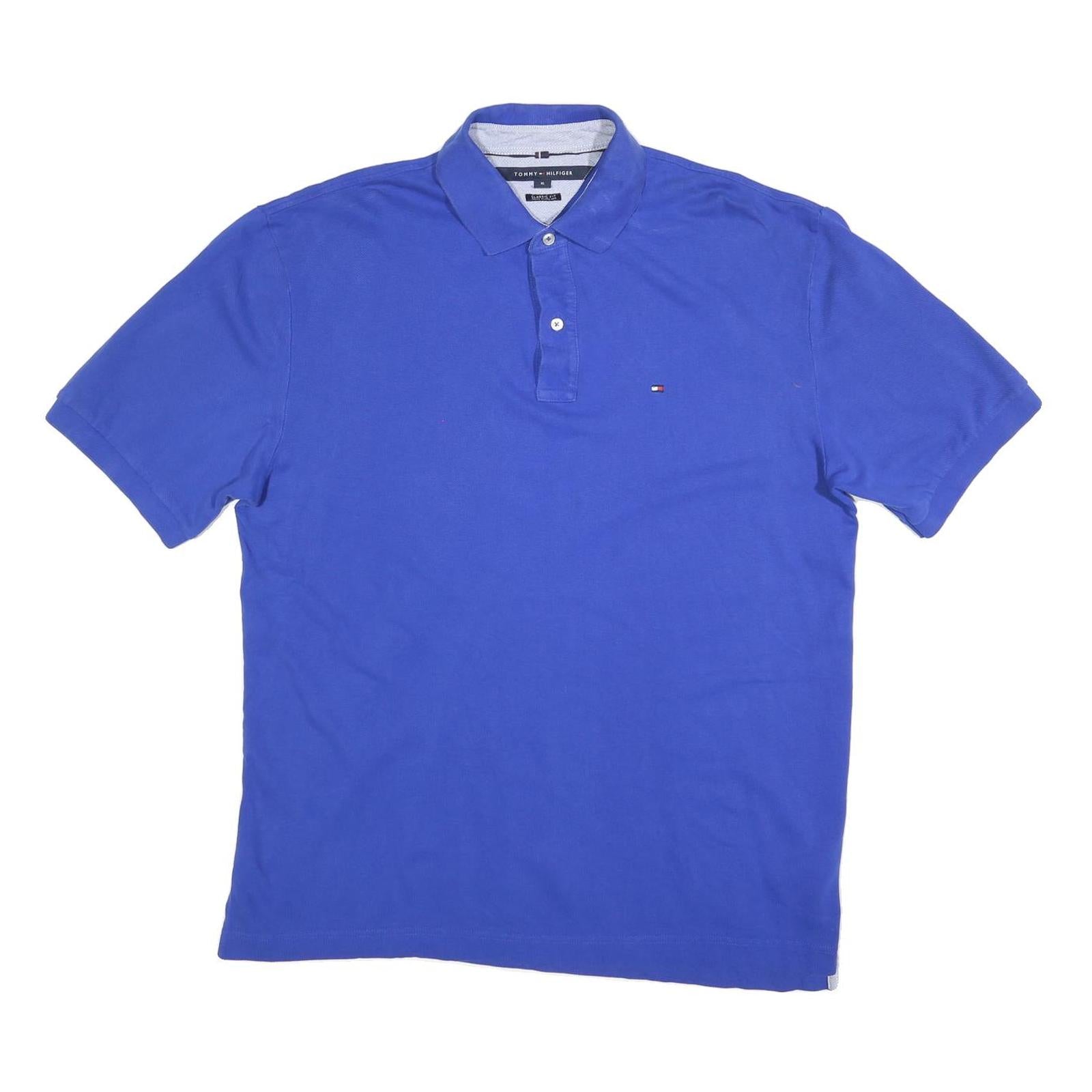 TOMMY HILFIGER Mens Blue Polo Shirt XL Cotton Blend Short Sleeve Basic Collar