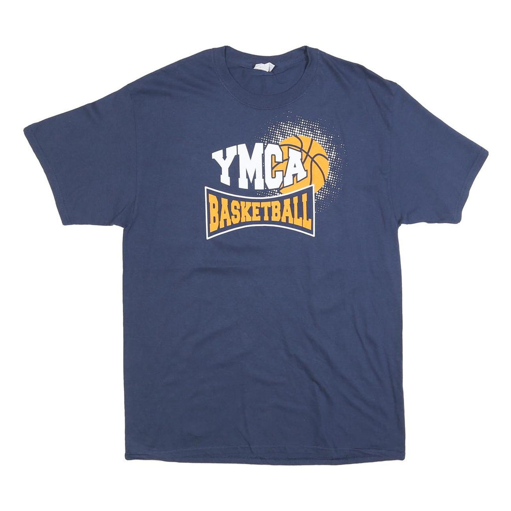 PORT & COMPANY Mens Blue YMCA Basketball Graphic T-Shirt L Short Sleeve Crew