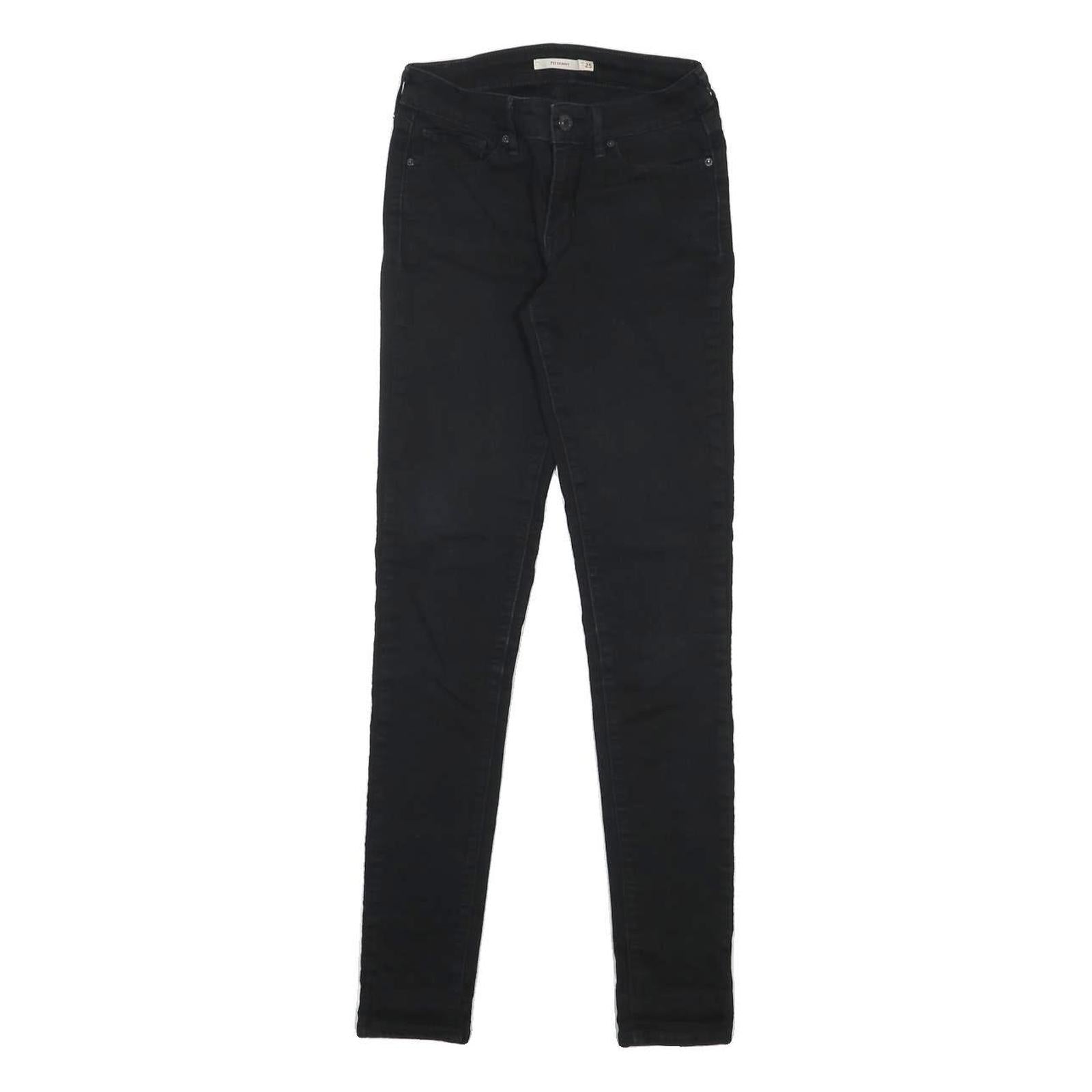LEVI'S 711 Womens Slim Skinny Denim Black W25 L32 Stretch Cotton Blend Zip