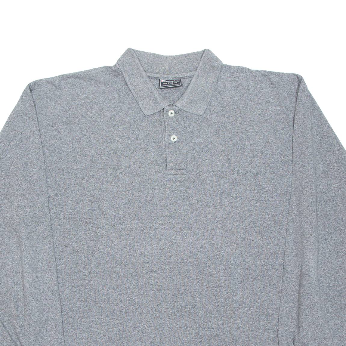 CHAMPION Mens Polo Shirt Grey Long Sleeve XL