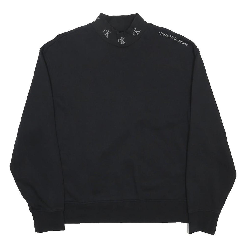 CALVIN KLEIN JEANS Womens Black High Neck L Sweatshirt Cotton Blend Logo