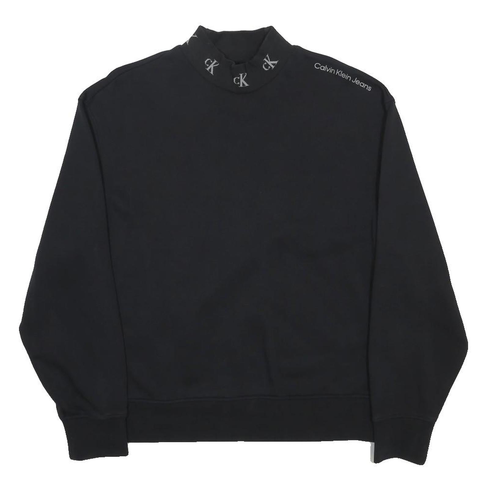 CALVIN KLEIN JEANS Womens Black High Neck L Sweatshirt Cotton Blend Logo