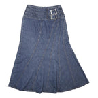 Womens Blue Denim A-Line Midi Cotton Skirt UK 12 Belt Buckle Detail