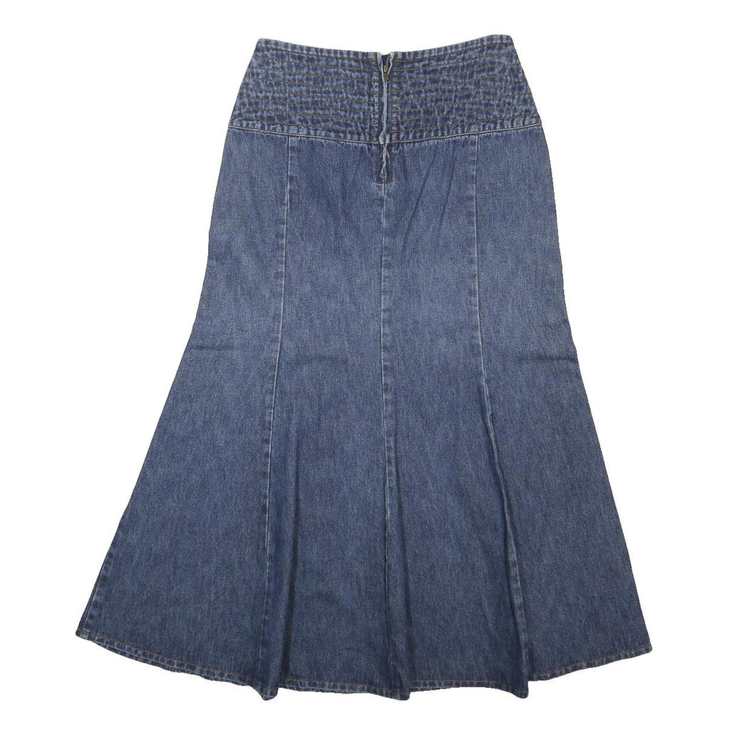 Womens Blue Denim A-Line Midi Cotton Skirt UK 12 Belt Buckle Detail