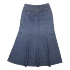 Womens Blue Denim A-Line Midi Cotton Skirt UK 12 Belt Buckle Detail