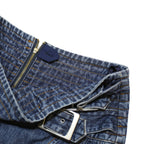 Womens Blue Denim A-Line Midi Cotton Skirt UK 12 Belt Buckle Detail