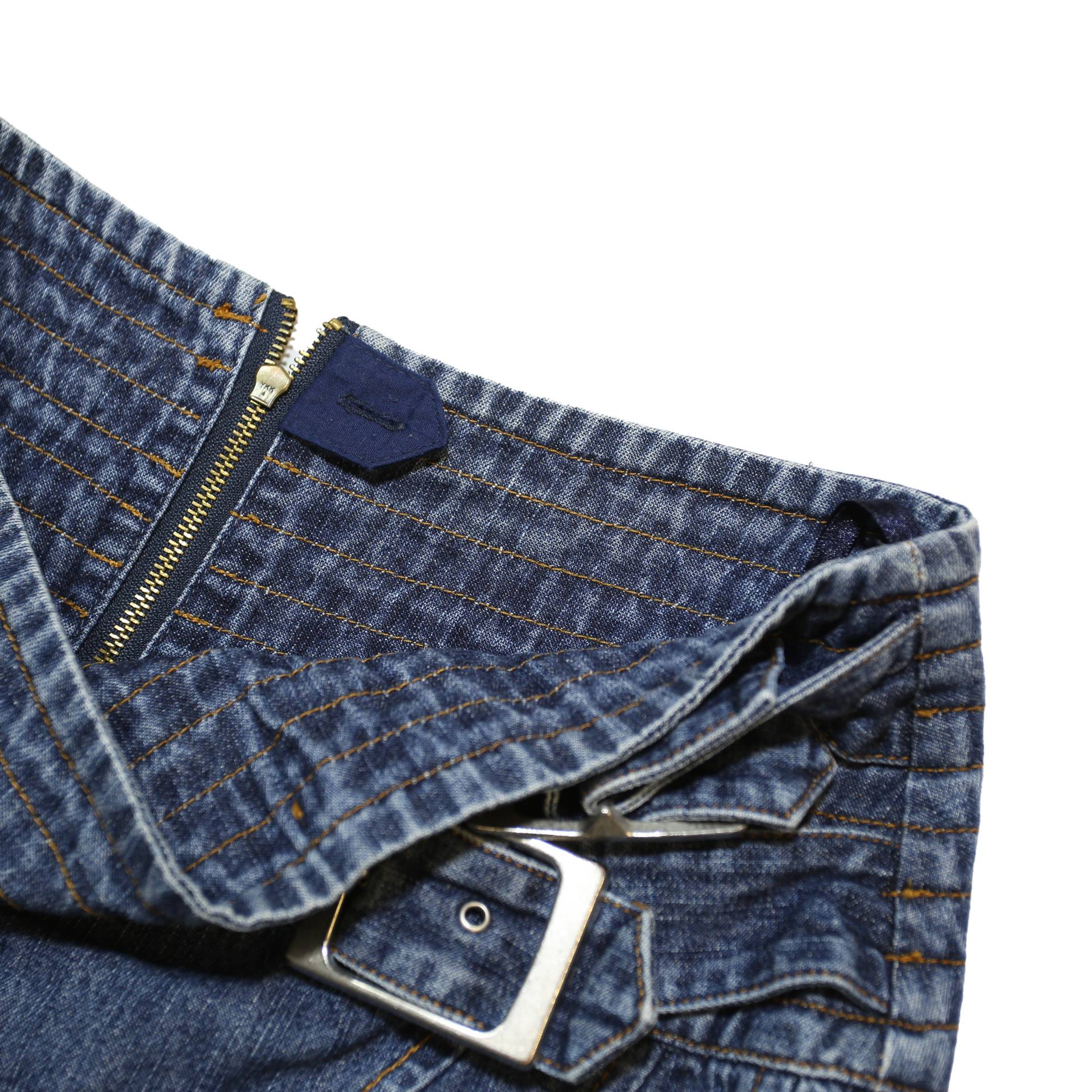 Womens Blue Denim A-Line Midi Cotton Skirt UK 12 Belt Buckle Detail