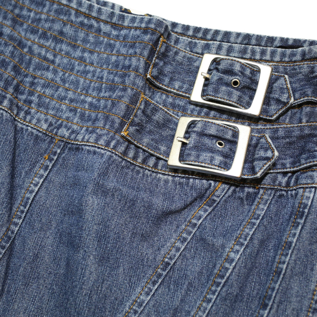 Womens Blue Denim A-Line Midi Cotton Skirt UK 12 Belt Buckle Detail