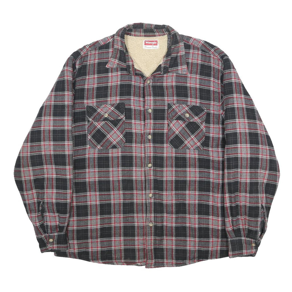 WRANGLER Fleece Lined Mens Black & Red Checked Shirt XL Cotton Long Sleeve