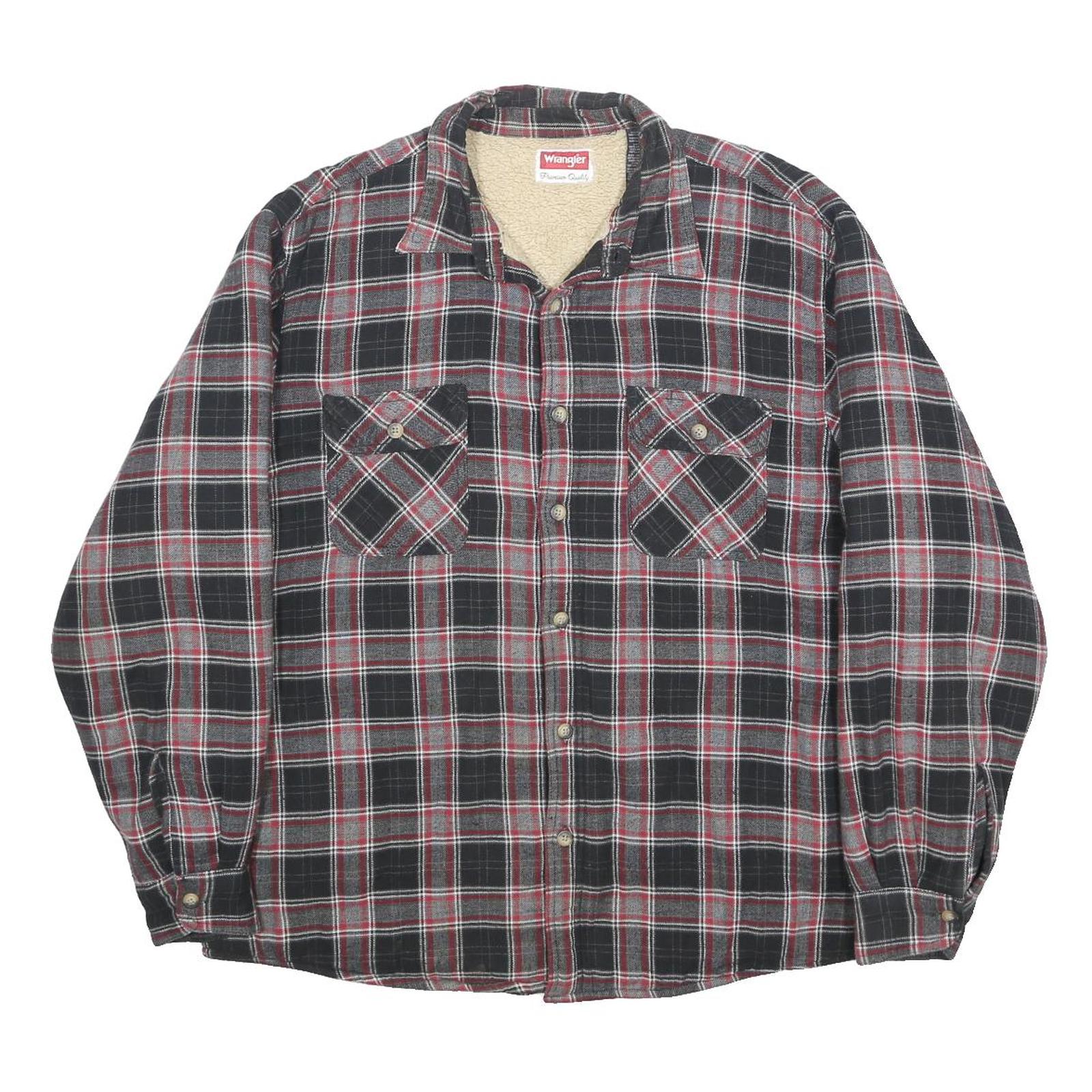 WRANGLER Fleece Lined Mens Black & Red Checked Shirt XL Cotton Long Sleeve