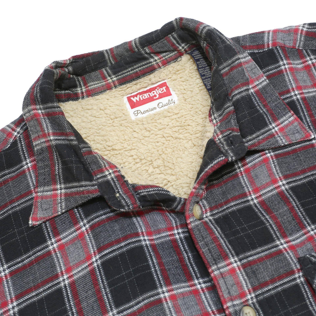 WRANGLER Fleece Lined Mens Black & Red Checked Shirt XL Cotton Long Sleeve
