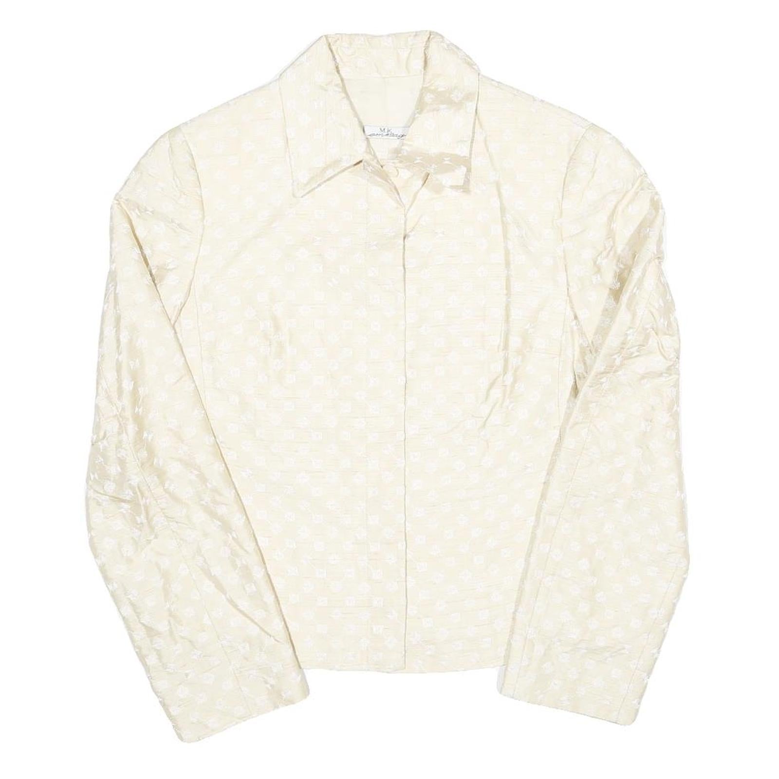 Womens Cream Jacquard Button Jacket S Polyester Blend Classic Stylish