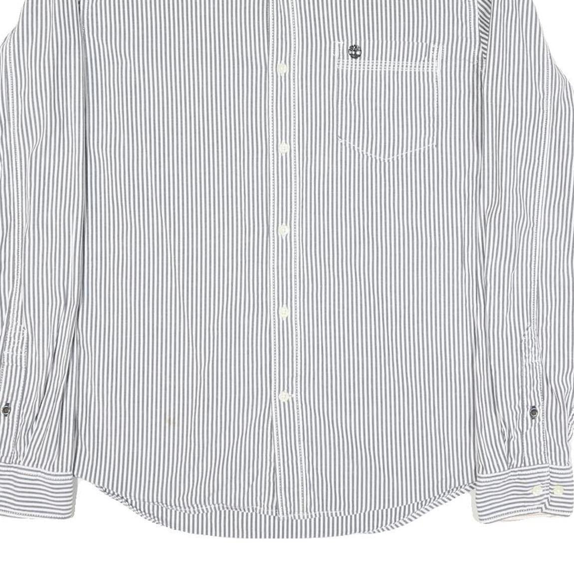 TIMBERLAND Mens White & Grey Striped Cotton Blend Shirt L Button-Down Pocket