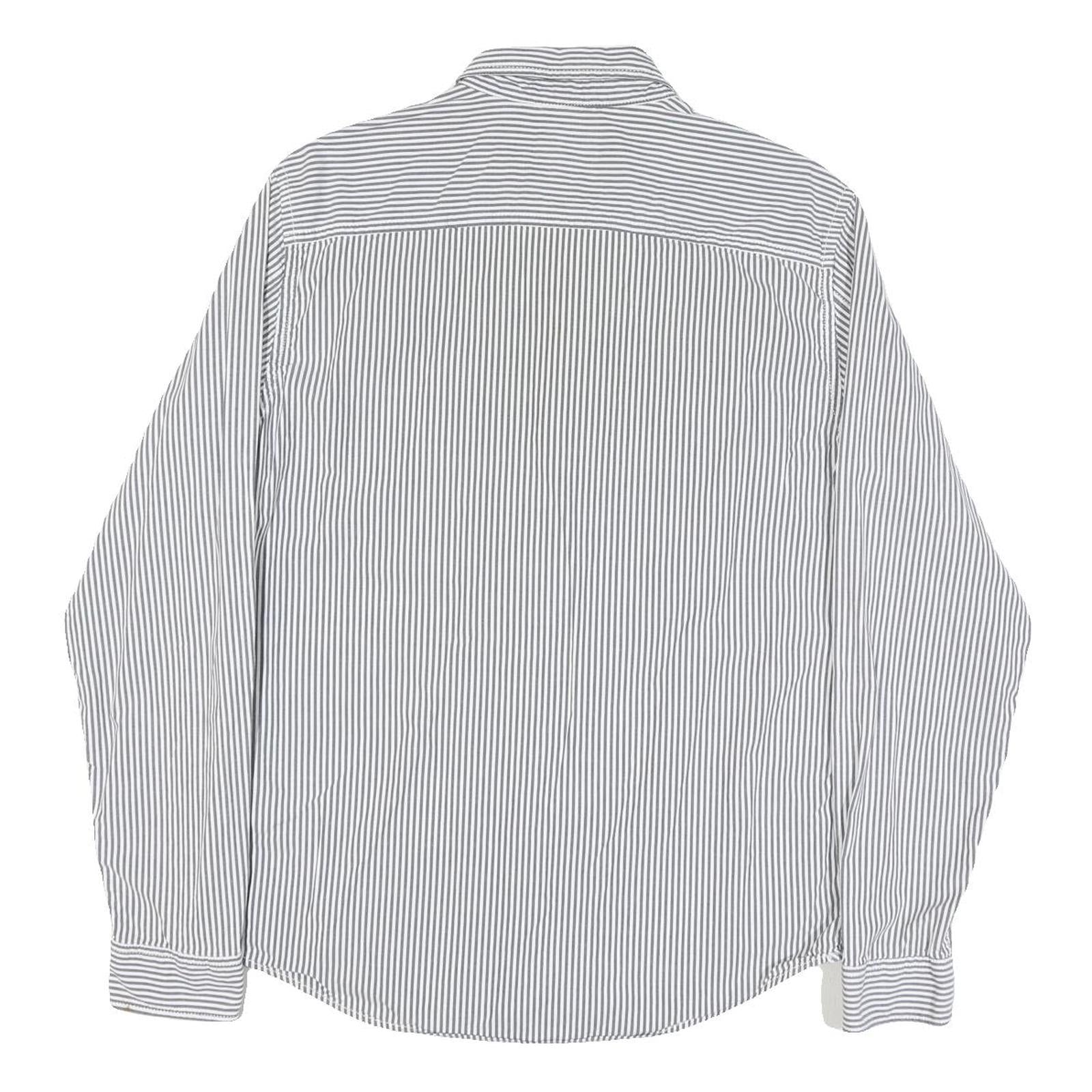 TIMBERLAND Mens White & Grey Striped Cotton Blend Shirt L Button-Down Pocket