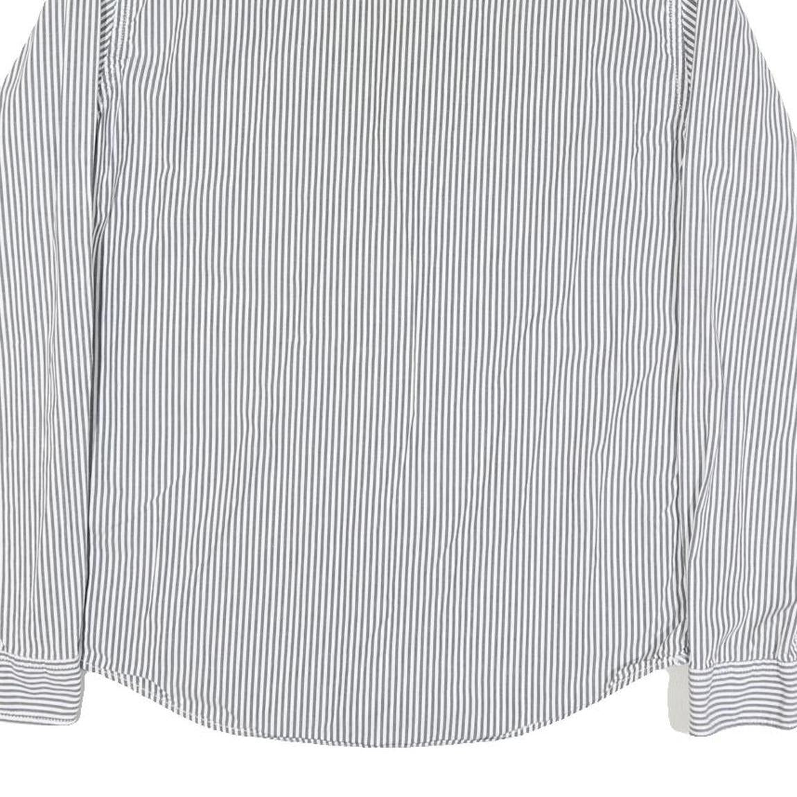TIMBERLAND Mens White & Grey Striped Cotton Blend Shirt L Button-Down Pocket