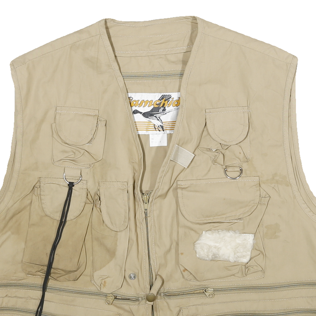 GAMEHIDE Mens Beige Utility Cotton Blend Jacket XL Multi Pocket Outdoor Fishing