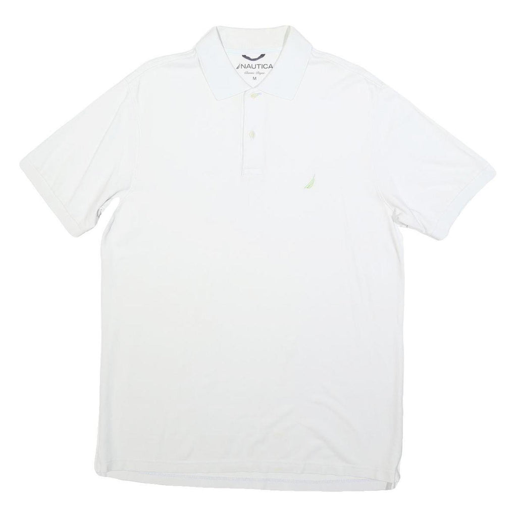 NAUTICA Mens White Short Sleeve Plain Polo Shirt M Classic Cotton Blend