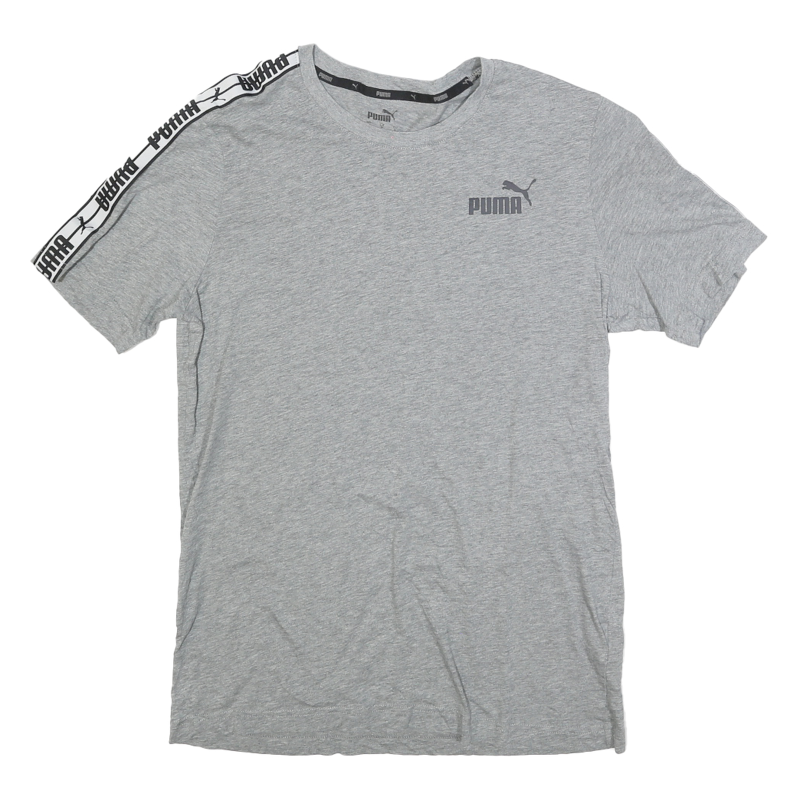 PUMA Mens Grey Slogan Tape Logo Graphic T-Shirt S Short Sleeve Crew Neck Casual