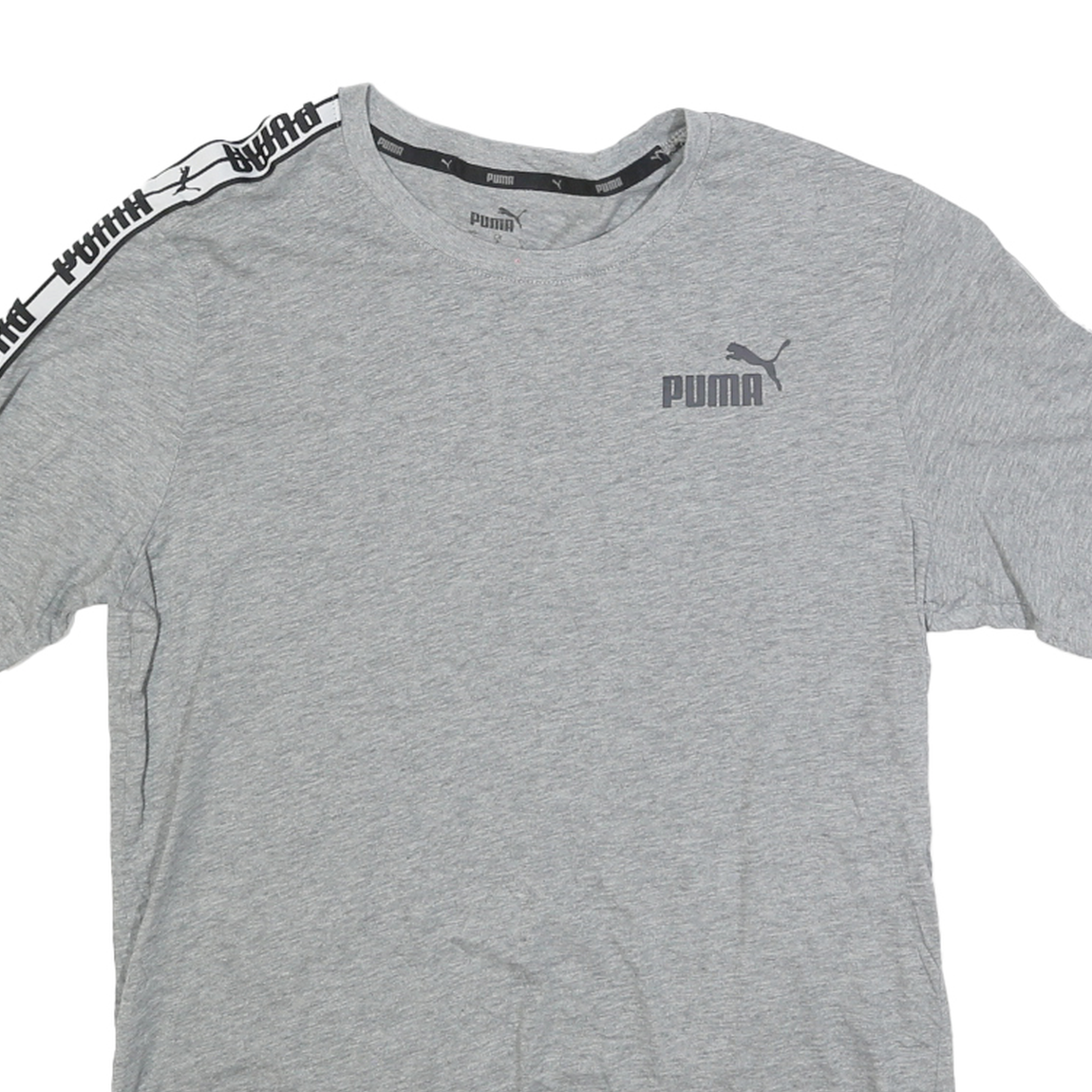 PUMA Mens Grey Slogan Tape Logo Graphic T-Shirt S Short Sleeve Crew Neck Casual