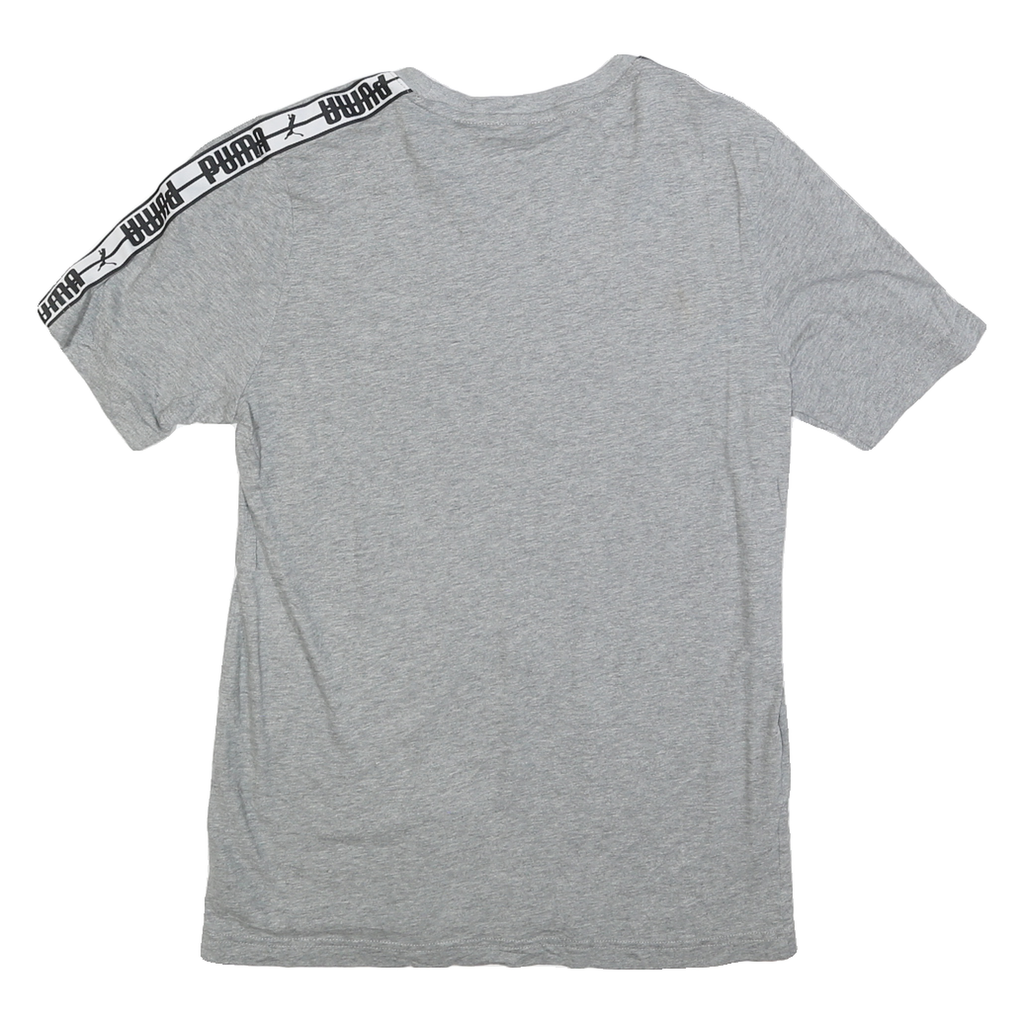 PUMA Mens Grey Slogan Tape Logo Graphic T-Shirt S Short Sleeve Crew Neck Casual