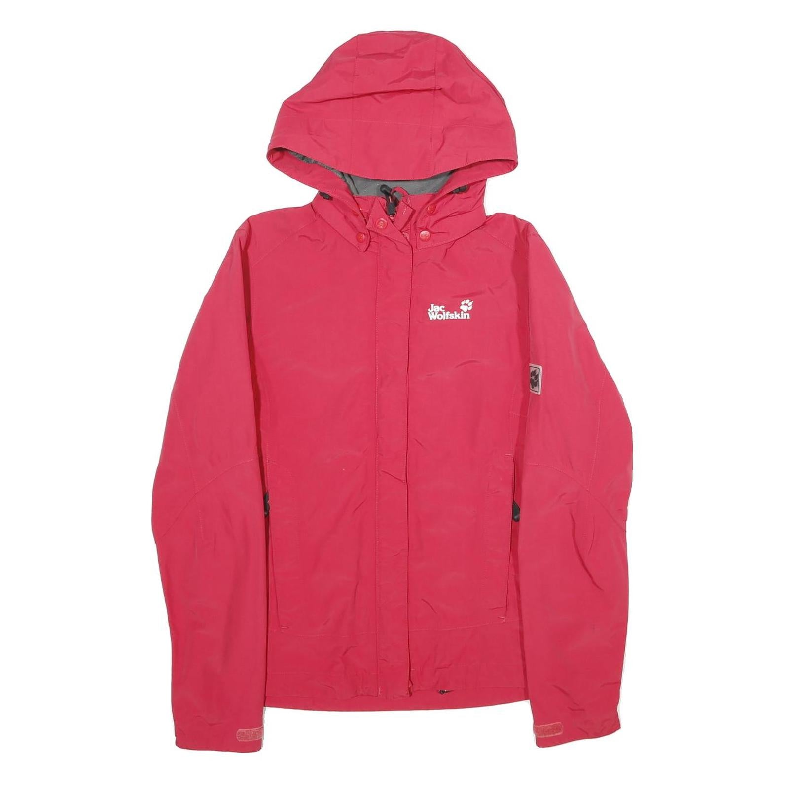 JACK WOLFSKIN Womens Red Outdoor Hooded Jacket UK 10 Polyamide Woven Plain Zip