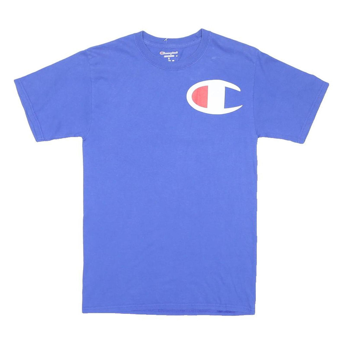 CHAMPION Mens Blue Graphic T-Shirt S Short Sleeve Crew Neck Cotton Blend