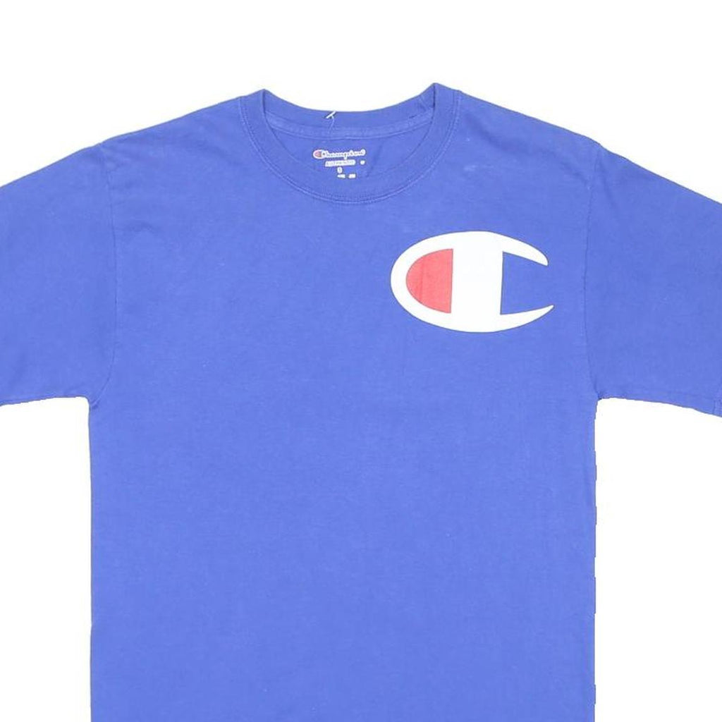 CHAMPION Mens Blue Graphic T-Shirt S Short Sleeve Crew Neck Cotton Blend