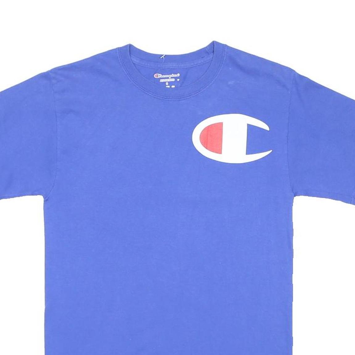 CHAMPION Mens Blue Graphic T-Shirt S Short Sleeve Crew Neck Cotton Blend