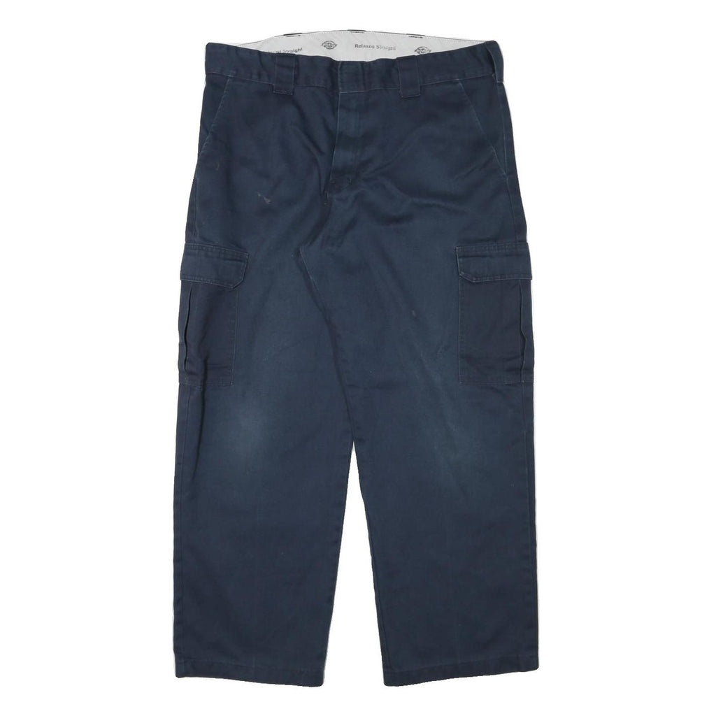 DICKIES Mens Relaxed Navy Blue Straight Cargo Trousers W36 L28 Workwear