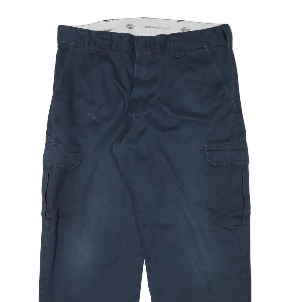 DICKIES Mens Relaxed Navy Blue Straight Cargo Trousers W36 L28 Workwear