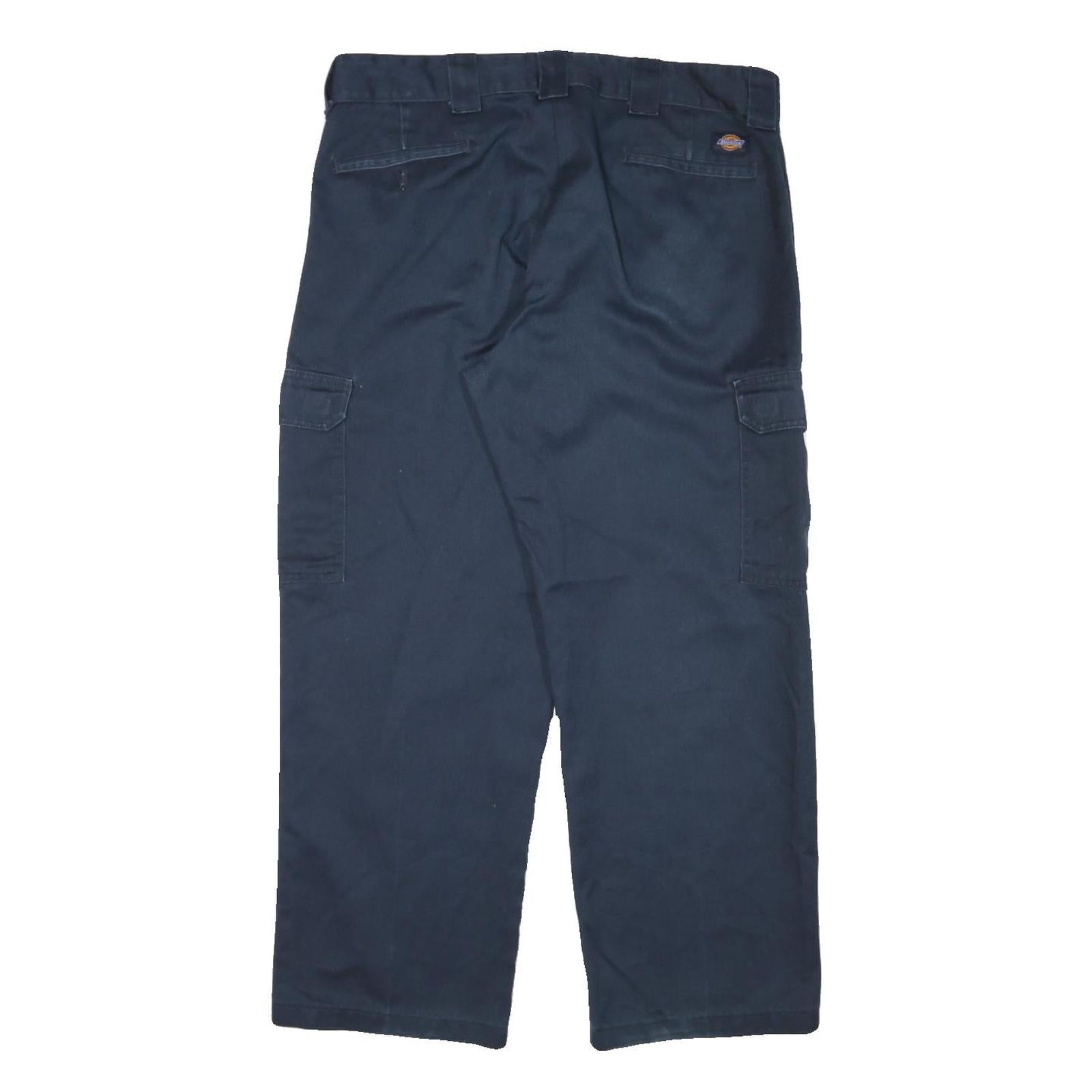 DICKIES Mens Relaxed Navy Blue Straight Cargo Trousers W36 L28 Workwear