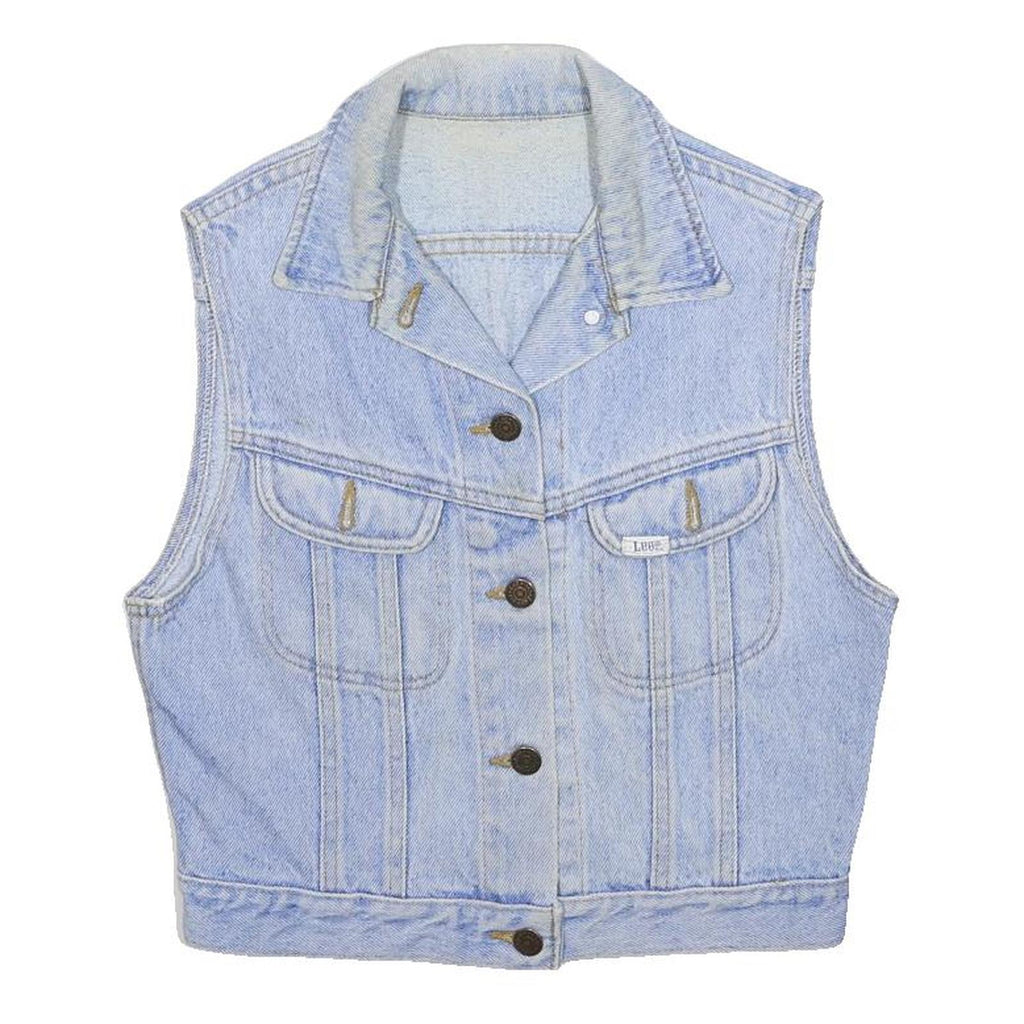 LEE Womens Blue Denim Button Sleeveless Jacket S Cotton Casual Vest