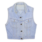 LEE Womens Blue Denim Button Sleeveless Jacket S Cotton Casual Vest
