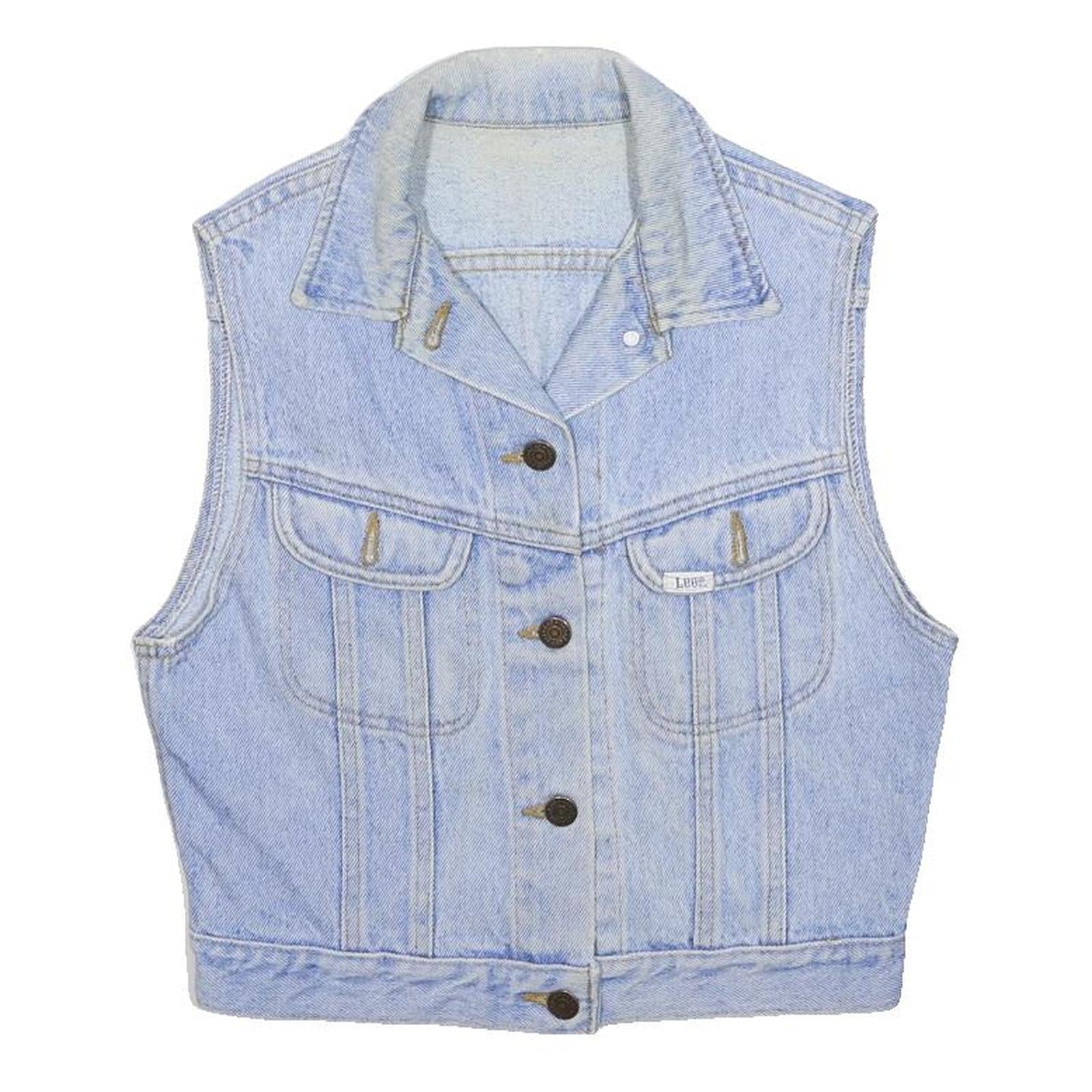 LEE Womens Blue Denim Button Sleeveless Jacket S Cotton Casual Vest