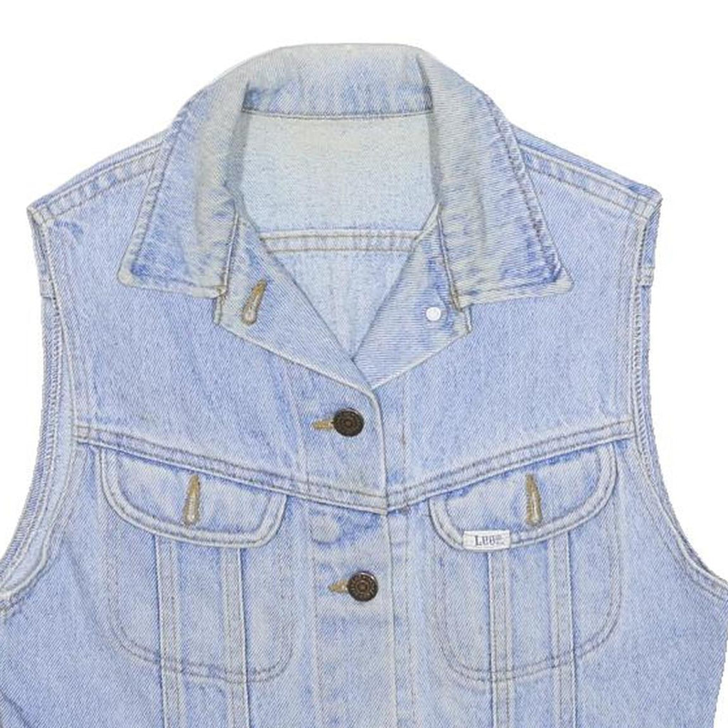 LEE Womens Blue Denim Button Sleeveless Jacket S Cotton Casual Vest
